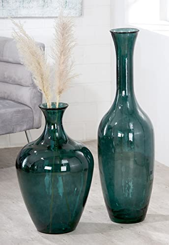 GILDE große Deko Vase XL Bodenvase aus reyceltem Glas - Glasvase Arturo - Deko Wohnzimmer Farbe: Grün Petrol Höhe 65 cm