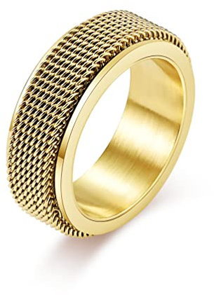WOund Spinner Ring für Männer Frauen,Fidget drehbare Spins Ringe Stress abbauen Titan Edelstahl Hochzeit Band Mode Paar Ringe,Gold,9