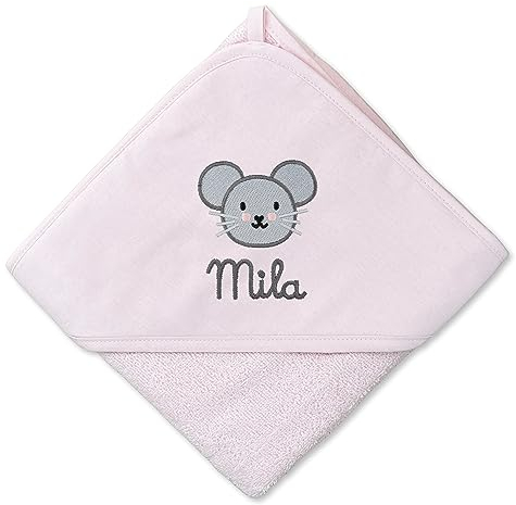 upstitch studio Mädchen Kapuzenhandtuch für Babys in Rosa (75x75cm) mit Namen personalisiert aus 100% Baumwolle, Babyhandtuch