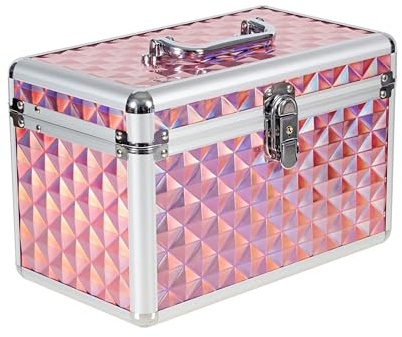 Aluminium Hard Make Up Travel Storage Box Cosmetic Beauty Vanity Case Organiser (Pink)