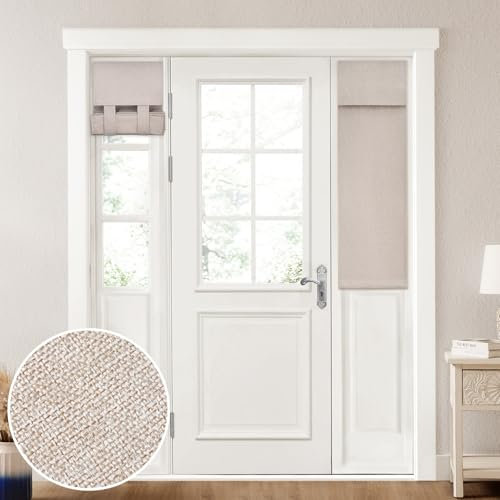 HOMEIDEAS 100% Natural Linen Blackout Sidelight Curtains for Front Door, Side Door Window Curtains, Door Shades for Small Window, Thermal Insulated Door Covering, (1 Panel, W12 X L40, Natural)