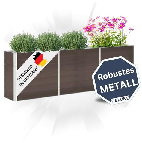 DELUKE Hochbeet für Garten Oskar Braun | 240x40x77cm | Verzinkter Stahl | Wetterfest | Gartenbeet Kräuterbeet Blumenbeet Beet hoch Frühbeet für Garten Gemüsebeet