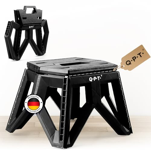 Q.P.T. Faltbarer Tritt – Schemel, Hocker klappbar 24 cm hoch, ergonomisch, faltbar, stabil, Antirutsch-Pads, 220 kg Belastbarkeit, Tritthocker, Klapphocker, Trittstufe