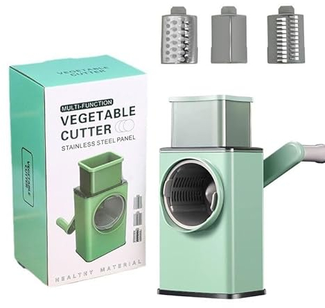 Manual Rotating Vegetable Shredder Paper Shredder Multi-Functional 4in1 Vegetable Shredder Easily Adjust The Thickness of Safe Sliced Cabbage Convenient and Safe and time-Saving Kitchenware (Green)