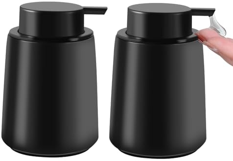 WIYETY - Dispensador de jabón y líquido para lavar platos (400 ml, cerámica), color negro mate, apto para jabón de manos, champú, gel de ducha, cocina