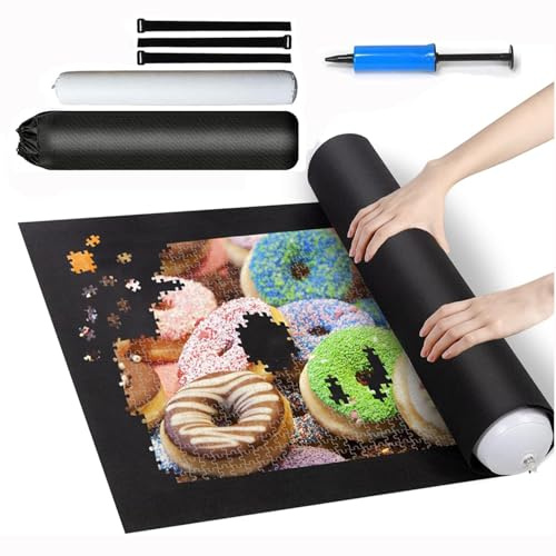 BAAQII Tapis de puzzle enroulable – 1500 pièces, feutre noir, économiseur de puzzle pour adultes et enfants