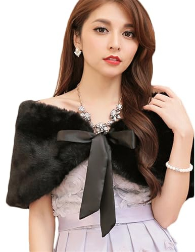 Brautstola Kunstfell Festlich Stola Damen Elegant Abendstola mit Schleife Brautschal Winter Warm Brautjacke Hochzeit Brautkleid Party Abendkleid Winter Herbst Stola für Frauen Mädchen