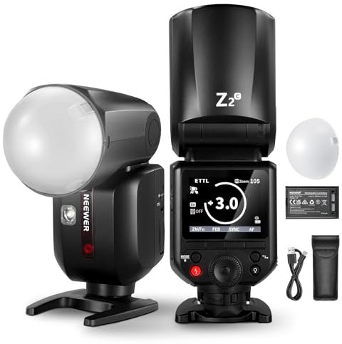 NEEWER Z2-C 2.4G TTL Round Head Flash Speedlite Compatible with Canon Cameras, 76Ws 1/8000s HSS with Diffuser, 2 Modeling Lamps, Upgraded UI, TTL/M Toggle Key, 3000mAh Battery, 600 Full Power Flash