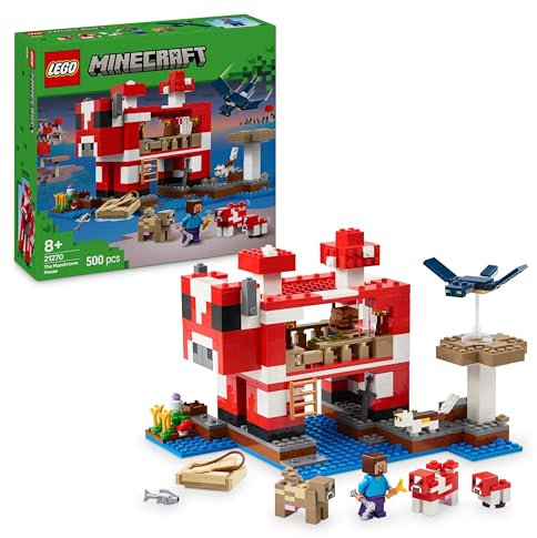 LEGO Minecraft The Mooshroom House Toy - Building Set INCL. a Steve Figure, Mobs, a Crafting Table and Farm - Gaming Gift for 8+ Year Old Girls & - Boys 21270