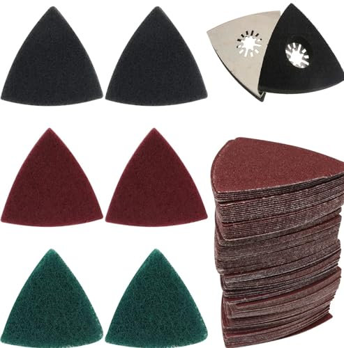 Ponceuse électrique Ponceuse Multi-outils Triangle Kit de papier de verre for outils 80 × 80 mm, 133 pièces, grains assortis 60 à 240, avec tampons à récurer triangulaires et tampon de ponçage triangu