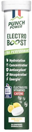 ELECTROLYTES HYDRATATION - Electrolyte Punch Power - SANS SUCRE - Fabriqué en FRANCE- Vitamines, Minéraux, Magnesium, Cafeine - Pastille Hydratation Sport - 20 Pastilles Effervescentes Citron