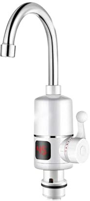 PRPRP Instant Hot Water Faucet, 3000W Tankless Electric Heater, Kitchen Instant Heating Tap, LED Digital Display, 360° Rotatable, Silver