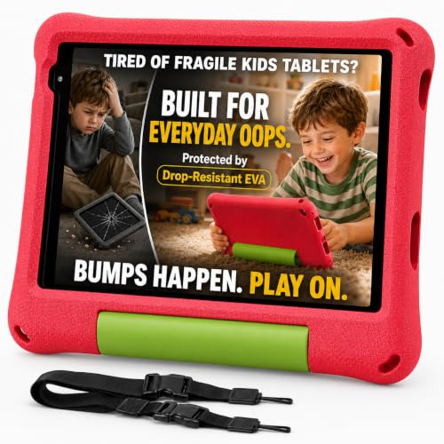 Kids Tablet 8 Inch Android 15, Octa-Core 12GB RAM + 64GB ROM, Toddler Tablet with WiFi 6, Parental Control, Pre-Installed Kids Space, EVA Case, Anti-Glare Screen Protector, Adjustable Strap | 8 Inch Toddler Learning Tablet with Drop-Resistant EVA Case - Ideal Gifts for Home Preschool Learning - Parental Control