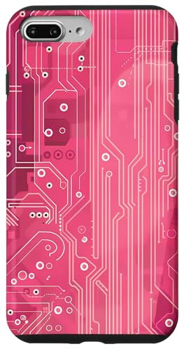 Coque pour iPhone 7 Plus/8 Plus Motif carte mère circuit rayé Art déco rose