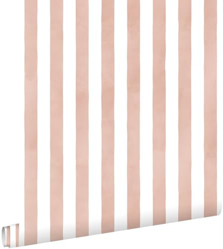 papier peint rayé rose terracotta et blanc 53 cm x 10.05 m - ESTAhome