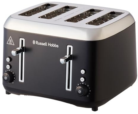 Russell Hobbs 4 Slice Toaster (Extra wide slots, Highlift feature, Independent browning controls, Defrost & reheat function, Stainless steel, Removable crumb Tray) Addison Matte black, 27740