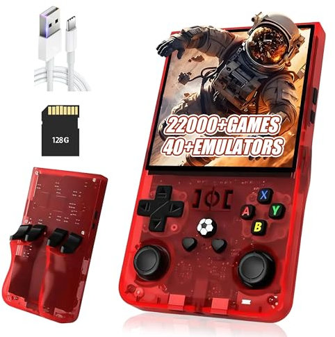 R36MAX Console de Jeux rétro Portable,22000+/18000+ Jeux intégrés,40+ émulateurs supportés,Batterie 4000mAh 8 Heures,écran IPS 4 Pouces,Mini émulateur Portable,système Linux Open Source (Rouge-128G)