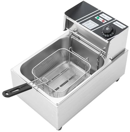 YNAADYH Friteuse professionnelle, friteuse à huile 5/6/10/12 litres, friteuse électrique à huile Für Speisen Mit Frittierkorb 60℃ - 200℃, inox friteuse avec régulateur de température (A1 5,5L 2,5KW)