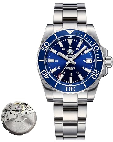 ADDIESDIVE Montre Automatique pour Homme Mouvement 8215 Montre mécanique BGW9 Lunette en céramique Lumineuse Montre de plongée analogique pour Homme 200m avec Bracelet en Acier Inoxydable AD2504