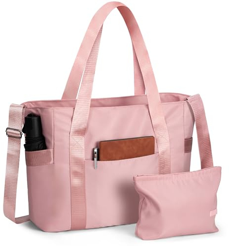 SKCOYH Shopper Tasche Damen, Arbeitstasche Damen Groß Wasserdicht mit Reißverschluss & Laptopfach, Handtasche Damen für Uni, Schule, Alltag (Rosa)