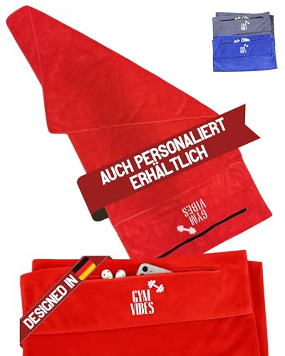 MüggenStick Gym Towel 50x100 cm auch mit Wunschtext möglich, ideal als Fitnesshandtuch, Badehandtuch, Reisehandtuch & Strandtuch, kompakt, leicht & schnelltrocknend (Rot, ohne Personalisierung)