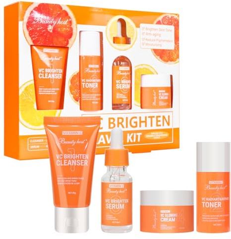 HochoLii Set regalo per la cura del viso con vitamina C, 4 pezzi, kit da viaggio con detergente, tonico, siero, crema viso