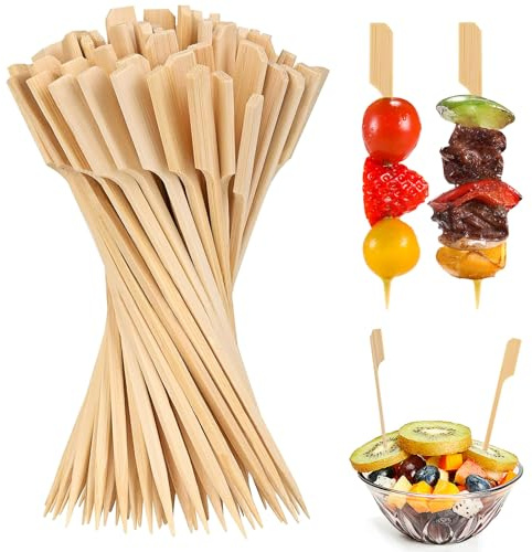 Spiedini in Legno di Bambù,200 Pezzi Paddle Bamboo Skewers Stuzzicadenti Lunghi per Spiedini Bastoncini da Cocktail Spiedini di Finger Food per BBQ Cocktail Verdure Frutta Carne (Giallo 200PCS)