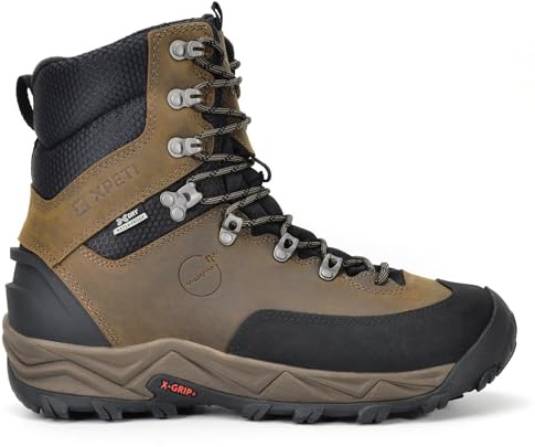 XPETI Men's Waterproof Leather Hiking Boots, Insulated Winter Snow Boots with Anti-Slip Sole, Warm Liner for Outdoor Trekking,Brown 10