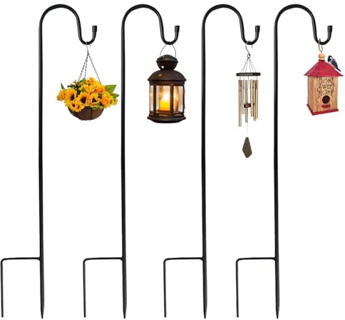 4 Stück Garden Schäferhaken Rostschutz für Draußen - 90cm Hirtenstab Metall mit Haken, Laternenstab Hirtenbogen-Haken, für Vogelkäfige, Solarleuchten, Laternen, Windspiel, Pflanzkörbe
