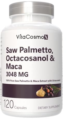 VitaCosmoX Saw Palmetto Complex with Maca, 120 Veggie Capsules, 3048 mg,100% Vegetarian, Non-GMO & Gluten Free
