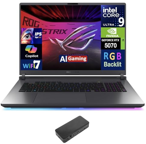ASUS ROG Strix AI Gaming Laptop 18 240Hz IPS WQXGA Display (Intel Ultra 9-275HX, GeForce RTX 5070 8GB, 32GB DDR5, 4TB PCIe SSD, RGB KB, Thunderbolt 4, WiFi 7, Webcam, Win 11 Pro) w/USB-C Dock