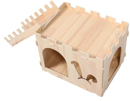 HEMOTON Hölzernes Kaninchenhaus mit Leiter und Belüftung für Meerschweinchen und Kaninchen Schnelle Montage ohne Werkzeug Gemütlicher Rückzugsort für Kleintiere