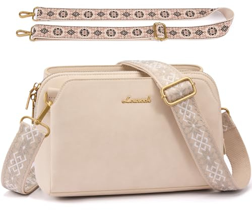 LOVEVOOK Umhängetasche Damen, Kleine Crossbody Bag, Handtasche Mittelgroß, Schultertasche mit 2 Breitem Schultergurt, Handbags for Women mit RFID-Blocker Kartentaschen für Büro Uni Freizeit, Beige