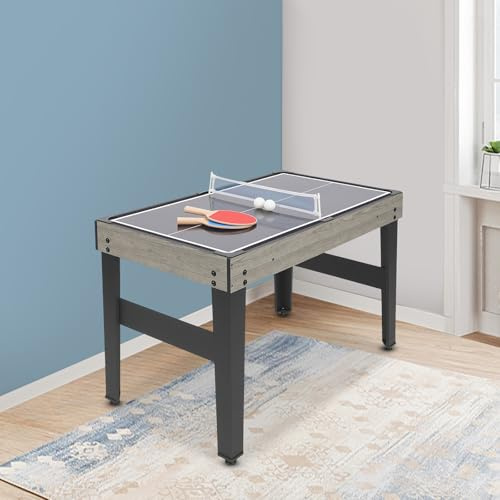 meiliwmlo 10-in-1 Spieltisch Multispieltisch Multifunktionstisch Fußball/Billardtisch/Floorhockey/Tischtennis/Bowling/Schach/Dame/Backgammon/Kartenspielen/Shuffleboard für Spielzimmer (Grau)
