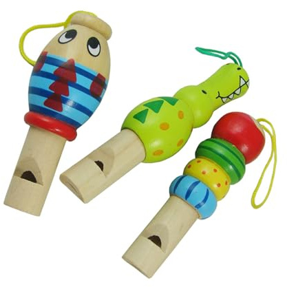 Keenso Silbato de Madera para Animales, Paquete de 3 Silbatos Musicales de Madera de Paulownia para Niños Pequeños, Juego de Matraca de Ruido Portátil y Ligero para Viajes, Fiestas, Aulas, Juego de