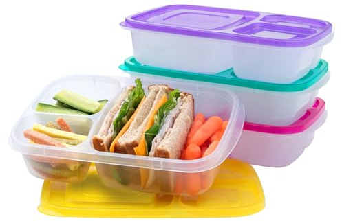 Bentgo Easyboxes - Original Stackable Lunch Boxes - Reusable 3-Compartment Food Containers for Kids and Adults - Bento Lunch Box for Meal Prep, School, & Work - BPA Free, Set of 4 (Brights)
