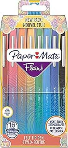 Paper Mate Stylos feutres Flair | Feutres de coloriage sans fuite à pointe moyenne (0,7 mm) | Idéal pour écrirecoloriage (adultes et enfants) etc. | assortiment de couleurs | Lot de 16