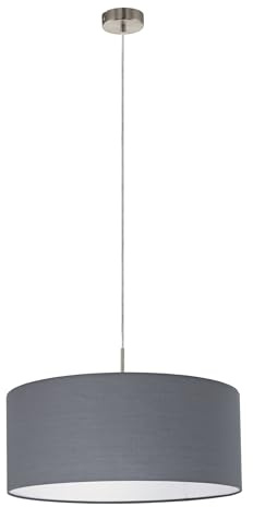 EGLO taklampa PASTERI, textil pendellampa med 1 ljuskälla, pendellampa i metall och tyg, färg: matt nickel, grå, sockel: E27, Ø: 53 cm