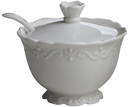 Chic Antique Zuckerdose mit Löffel Provence Porzellan Zuckerbox