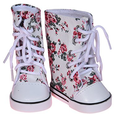 The New York Doll Collection Rot Gedruckt Hohe Spitzen Sportschuhe passen auf 18 Zoll / 46 cm - Puppenschuhe Turnschuhe Zubehörset