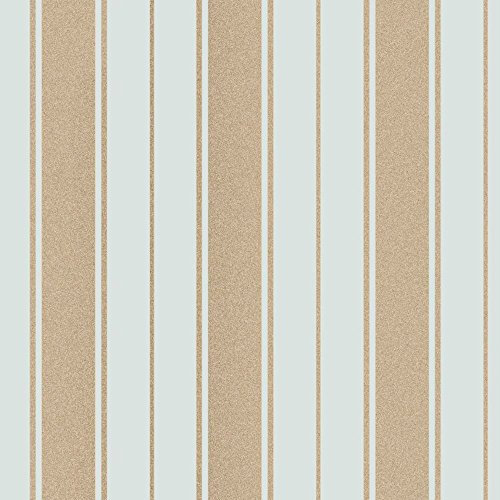 BHF FD41710 Wentworth Stripe Wallpaper - Duck Egg/Gold