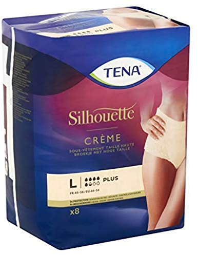 TENA Silhouette Plus High Waist — Inkontinenz-Einweg-Unterwäsche — nach der Geburt — für mittelschweres bis schweres Auslaufen der Blase — cremefarben — Größe L — 1 Packung mit 8 Stück