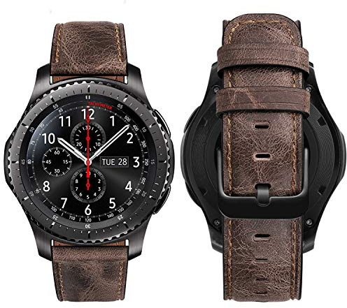 MroTech Armband, kompatibelt med Gear S3 Frontier/Classic/Galaxy Watch 46 mm/Galaxy Watch 3, 45 mm/GTR 47 mm/Huawei Watch GT/GT2 Pro/GT2e/GT 2, 46 mm läderband, 22 mm klockarmband, äkta läder