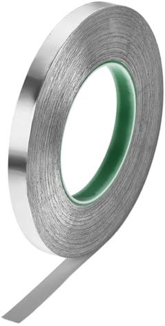 sourcing map Aluminium Klebeband 12mm x 50m Alufolie Isolierband Aluminiumband Selbstklebend Alu Klebeband Hitzebeständig Dichtungsband Wasserdicht Dichtband für Reparatur Abdichtung Isolierung