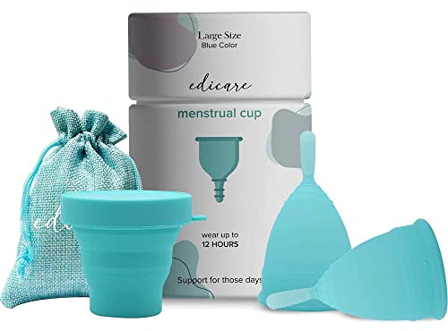 Edicare, Coppetta Mestruale, 2 Coppette Mestruali, 1 Sterilizzatore, 1 Borsa da Trasporto, Silicone di Grado Medico, Morbido, Ecosostenibile, Riutilizzabile (L, 1 unità (Confezione da 1))