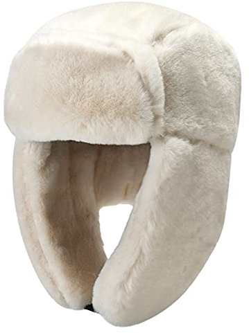 RRiody Warme Trappermütze für Damen - Winter Fell Russische Hüte mit Ohrenklappe, dicke Bombermütze für Ski Jagd, Weiss/opulenter Garten, 7/7 3/8
