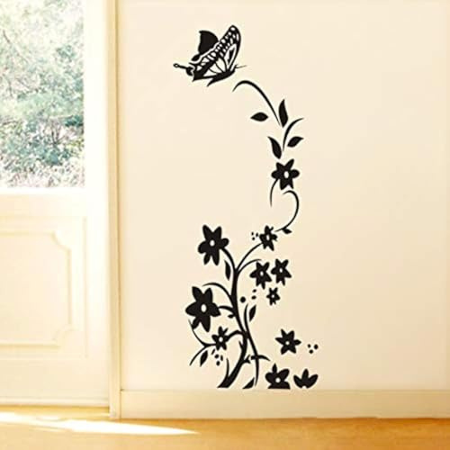 COVPAW® Wandtattoo Wandaufkleber XXL Blumen Ranke Schmetterling Wandsticker Wandbild Bilder Wohnzimmer Schlafzimmer Deco