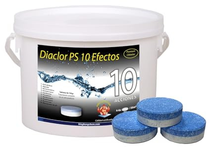 Cloro Total para Piscinas DIACLOR PS 10 Efectos 3 KG - 30 Pastillas de Cloro Multiacción (100 gr) - Tratamiento Completo Profesional 10 Acciones -