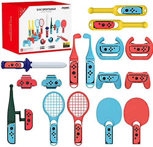 18 in 1 Switch Sport Spiel Zubehör Switch Sport Zubehör Bündeln Set Somatosensorische Set Bundle Zubehör Kit 2022 2023 Familienparty Paket Spiel Zubehör Set mit Angelrute Sport Lichtschwert