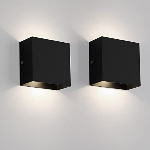 FUPE LED wandleuchte innen,Wandleuchte innen 2 Stücke,Modern up and down leuchten 12W Neutralweiß,4000K Innen Wandleuchte 1200LM für Wohnzimmer,Schlafzimmer,Flur (schwarz)